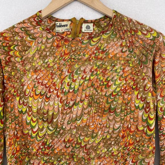 GOLDWORM Sweater Womens 8 Virgin Merino Wool Mod Retro Orange Italy VTG - Picture 3 of 16